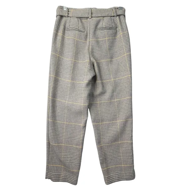 Ann Taylor Cropped Dress Pants Glen Plaid Belted Tapered Tan Preppy Womens 4P‎ - Image 3