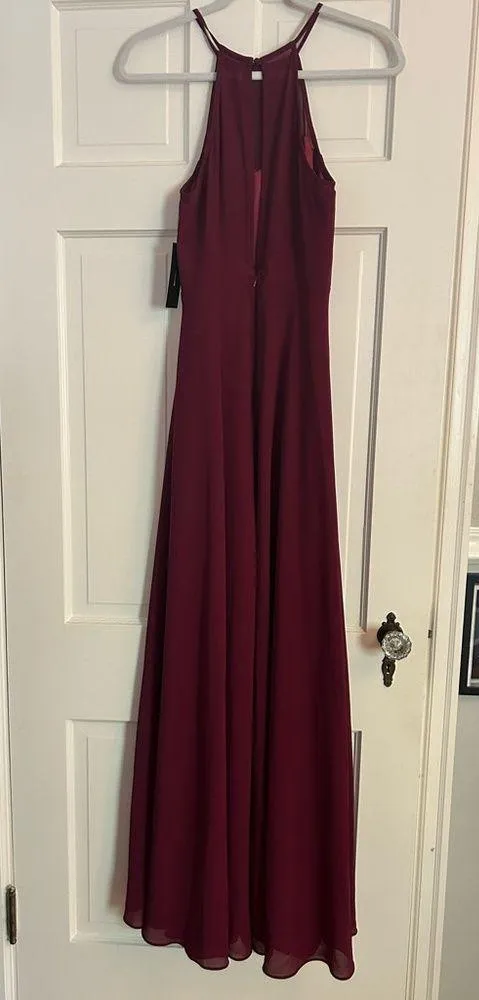 Maxi dress in red wine color - cute mesh back and mock halter top - Image 4