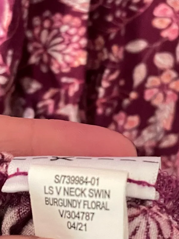 Old Navy Long Sleeve V-Neck Swing Floral Mini Dress Burgundy Pink XXL - Image 4