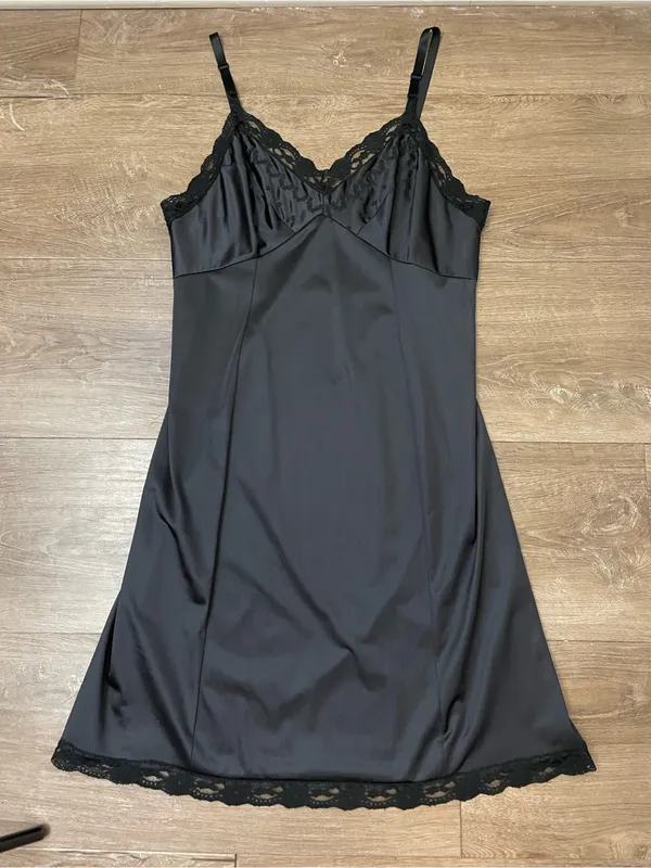 Sears Vintage Lace Slip Dress Size 38 Black Babydoll Elegant Whimsygoth Romantic - Image 6