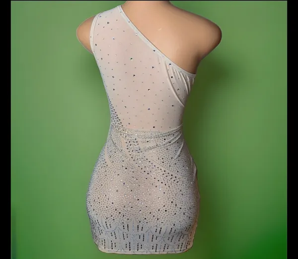 Mesh rhinestone mini dress Silver Size L - Image 3