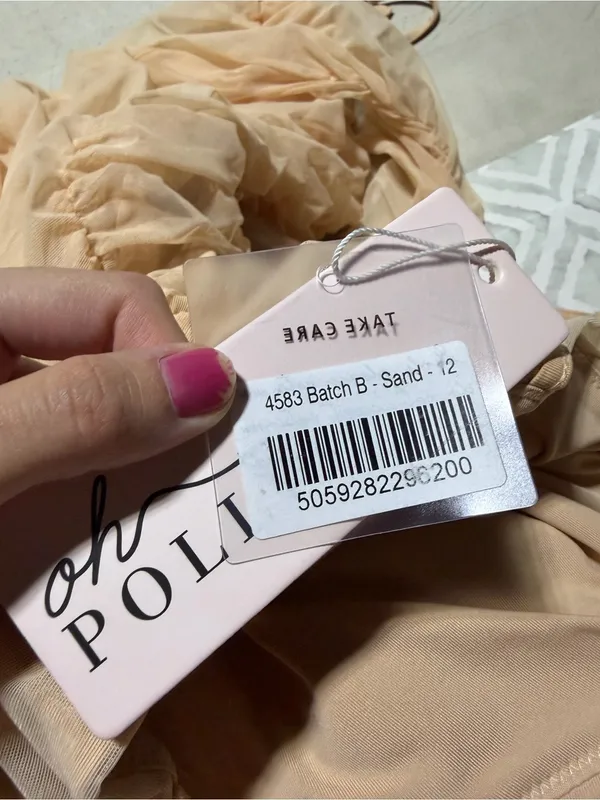 Oh Polly NWT Women's Ruched Tie-Strap Mesh Dress sand 8 - Image 4