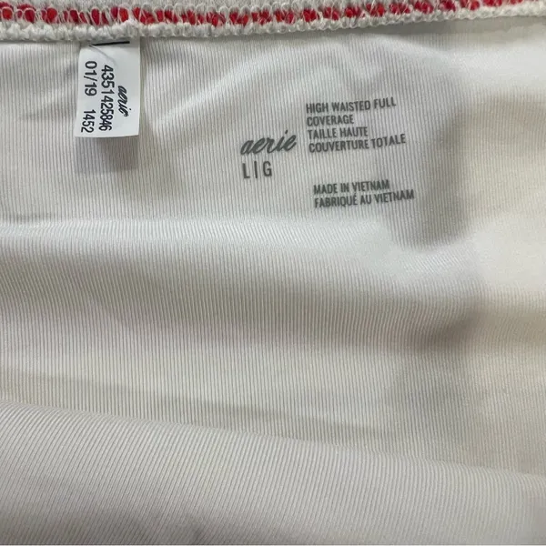 Aerie High Waist Bikini Bottom in Cream with Red and Brown stripes size large - Image 7