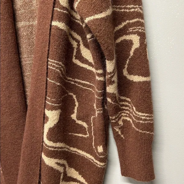 ASTR The Label Vada Cardigan Brown Swirl Longline Wool‎ Blend Large - Image 4