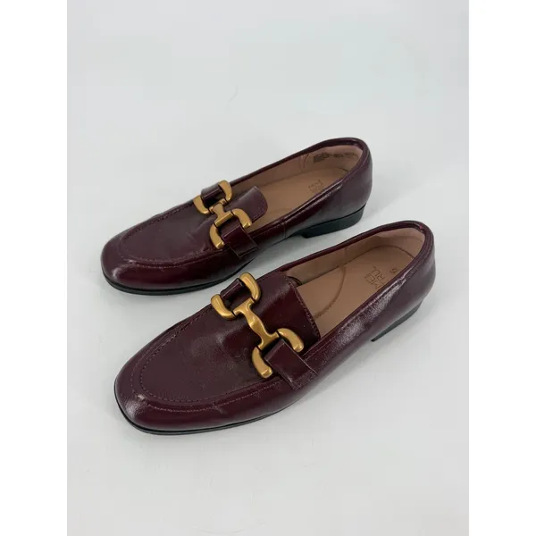Time and Tru Loafers Women Size 6 Burgundy Gold Bit Hardware Preppy Old Money - Image 2