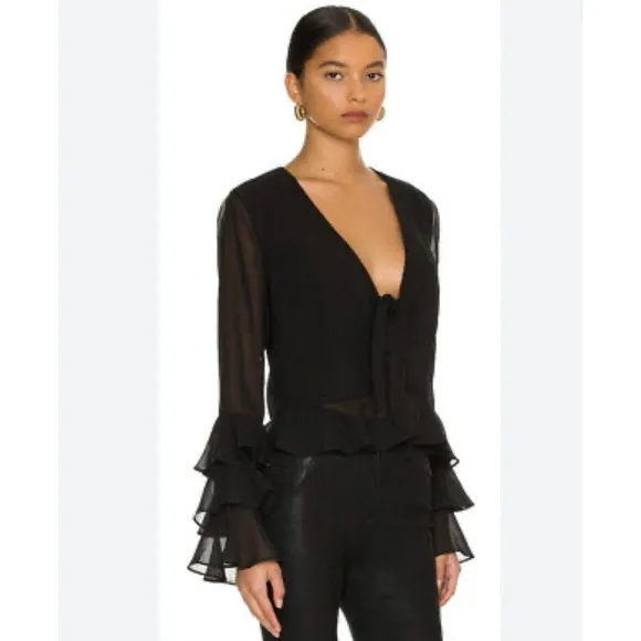 Tularosa Winnie Womens Black Ruffle Sleeve Blouse - Image 2