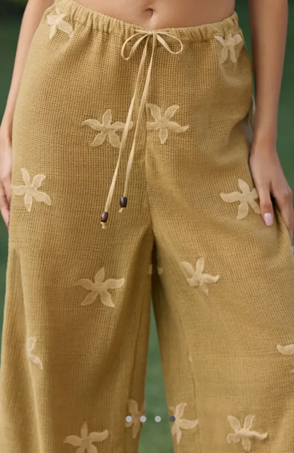 Anthropologie Light brown embroidered textured pants - Image 4