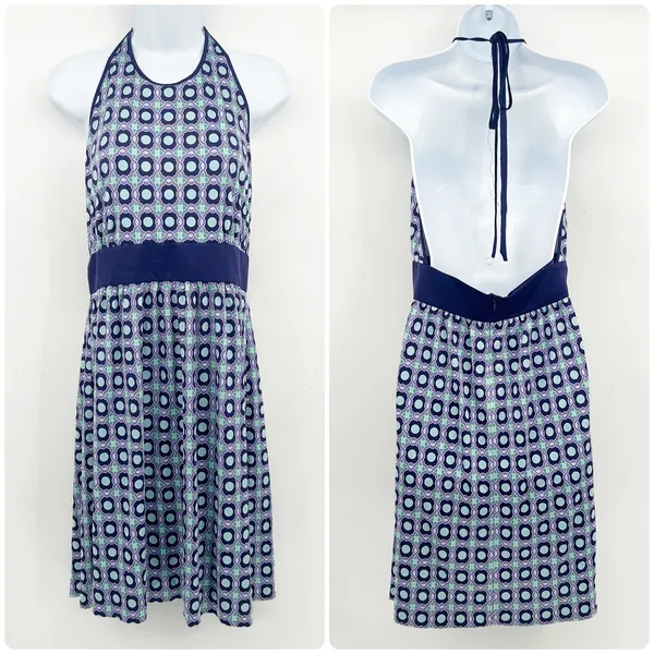 Tory Burch Womens Retro Geometric Print 100% Silk‎ Halter Dress Purple Size L - Image 2