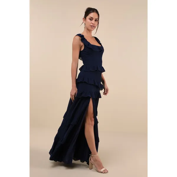 Lulus Compelling Romantic Dark Blue Ruffled Tiered Maxi Dress Holiday Gala Small - Image 8