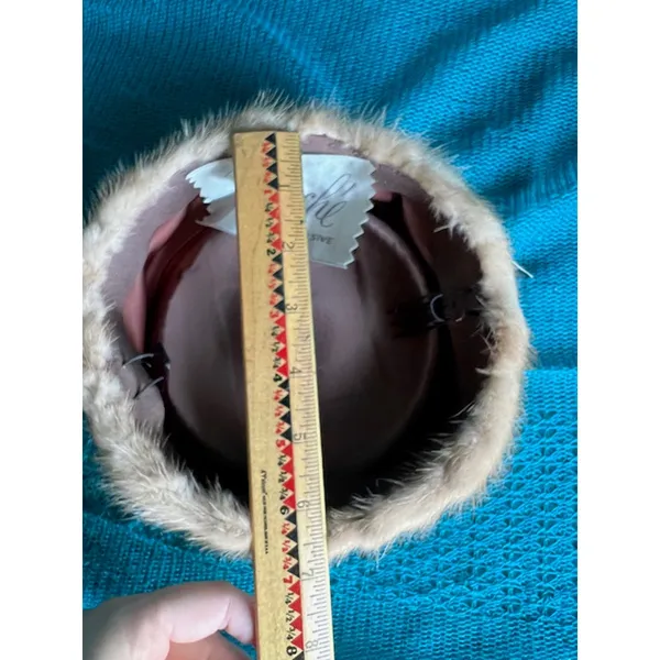 Vintage pill box hat fur with combs Brown - Image 8