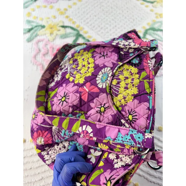 Vera Bradley Purple Floral Quilted Cotton‎ Shoulder Bag Butterfly Print Tote - Image 7