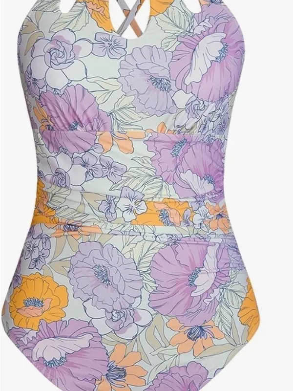 Cupshe Pastel Floral One-Piece Swimsuit in Lavender and Orange - Image 2