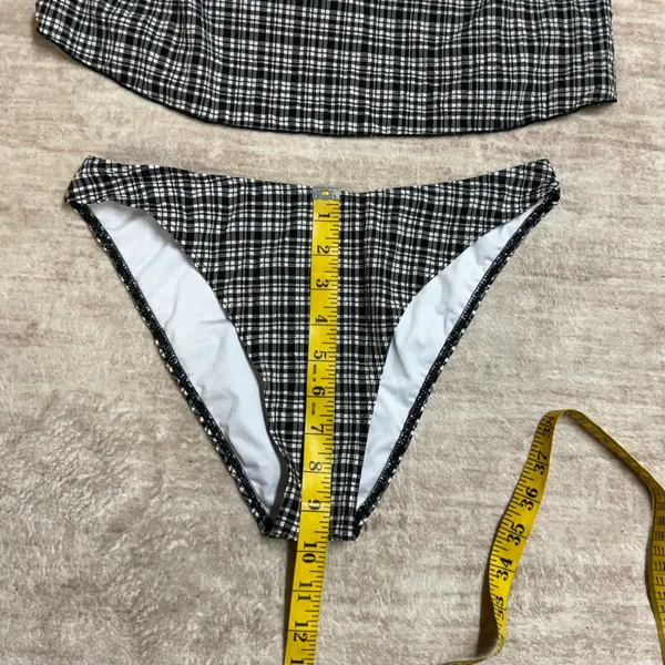 Samiol Women’s Medium Black White Plaid Tankini Bikini Swimsuit Plunge Halter - Image 3