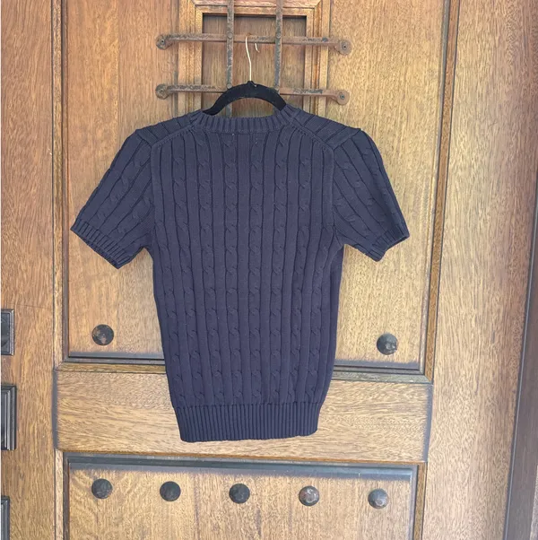 Polo by Ralph Lauren Navy Cable-Knit Short-Sleeve Sweater Size XS - Image 5