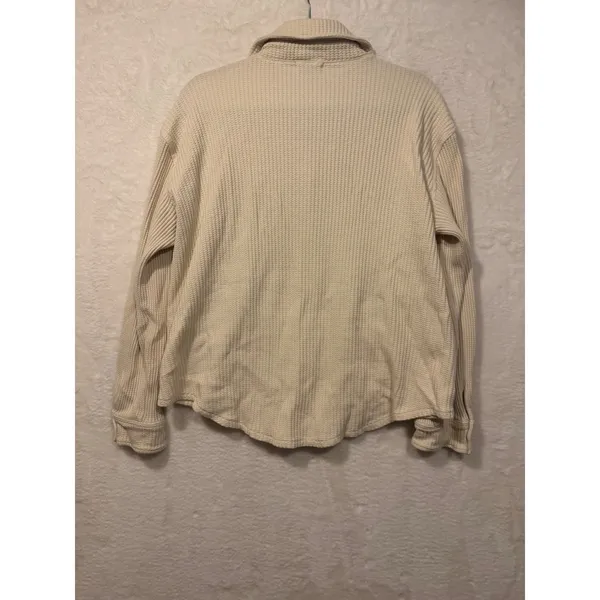 J.Crew Waffle Knit Shacket Women Medium Cream Ivory Button Front‎ Shirt Jacket M - Image 7
