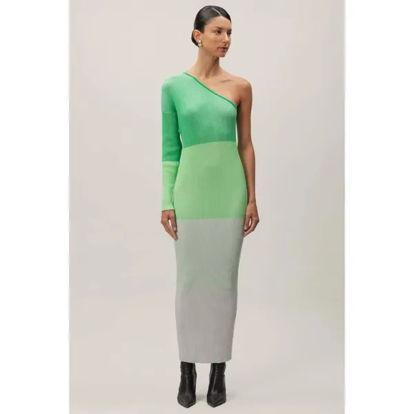 Baobab Leaves Knit One Shoulder Maxi Dress Pistachio Cream Womens Size XS - Image 3