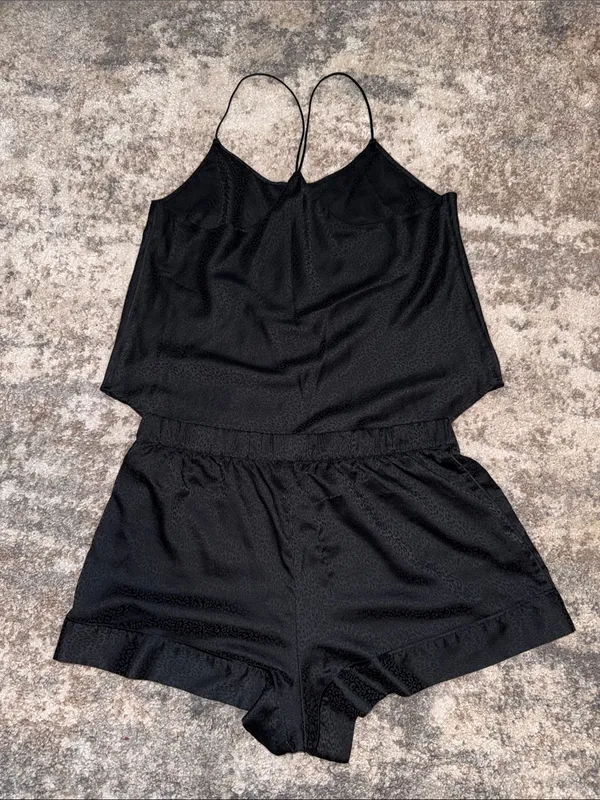 Victoria's Secret Black Satin Cami & Shorts Sleep Set - Image 6