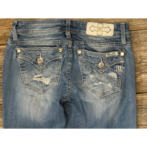 Miss‎ Me Signature Bootcut Jeans Medium Wash Bling Flap Size 26x28 Short Y2K - Image 10