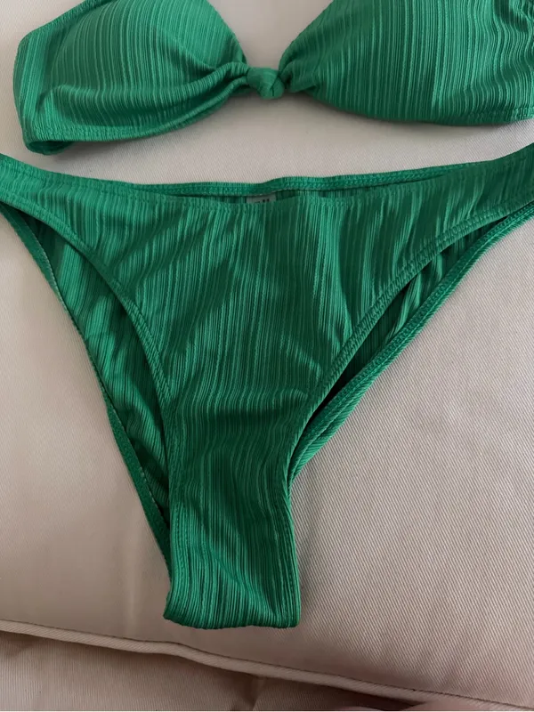 SHEIN Green Ribbed Knot-Front Bikini Set - Image 2