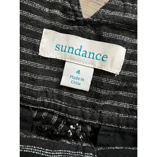 Sundance Amelia Trouser Pant Black White Pinstripe 4 Button Linen Cotton Blend - Image 5