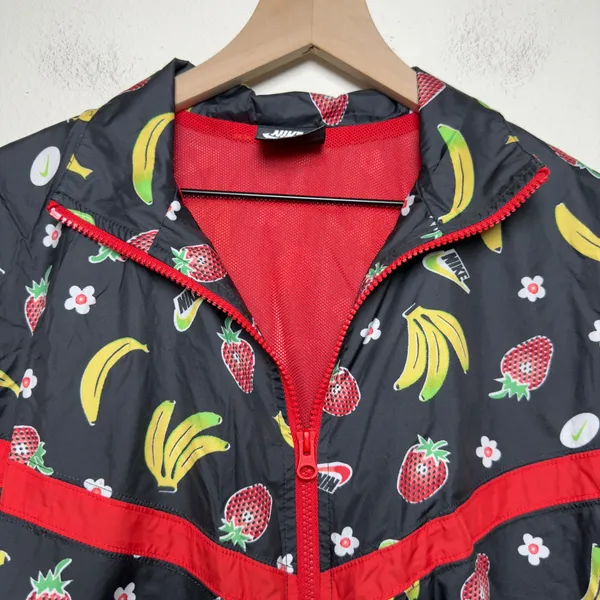 Nike Women Woven Jacket Mediun Black‎ Fruit Banana Strawberry Windbreaker - Image 2