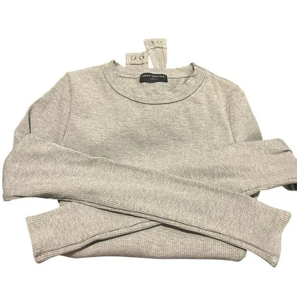 Naked Wardrobe Mock Neck Ribbed Sculpted Bodysuit in Heather Gray Size Medium - Image 3