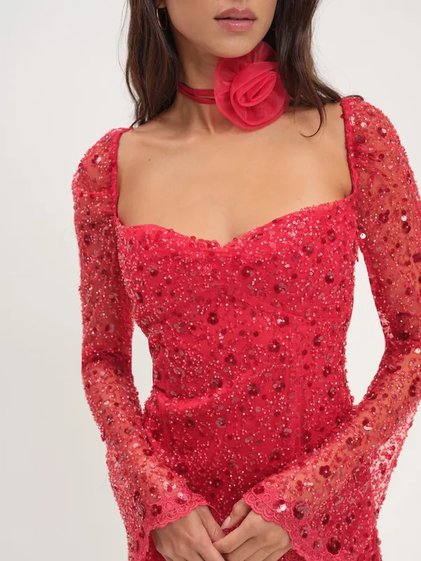 For Love & Lemons Gwendolyn Red Sequin Open Back Mini Dress Women’s Size Medium - Image 3