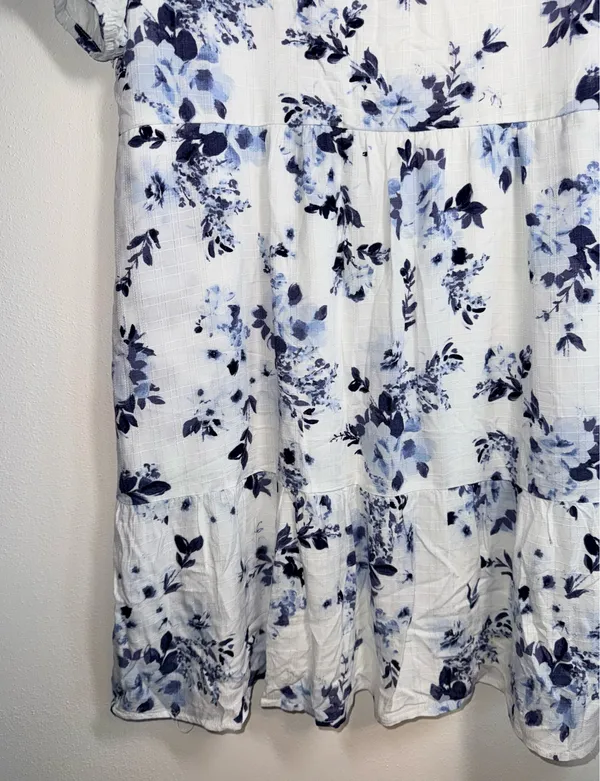 Maurices Floral Square Neck Babydoll Mini Dress White Blue Puff Sleeve - Image 5