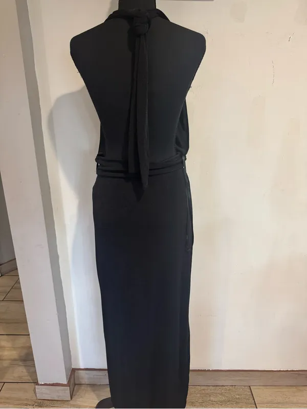 1990 style Elegant Black Halter Evening Dress - Women's Formal Gown - Image 4