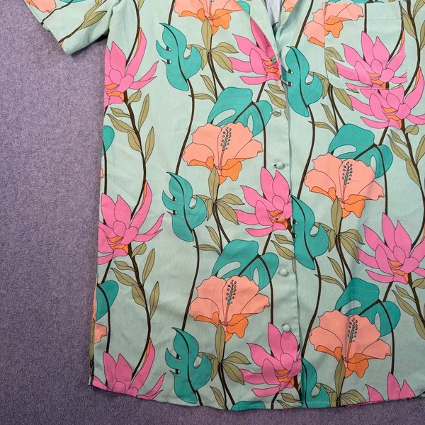 Lulus Women's Small Totally Tropical Light Green Floral Button Up Shirt Dress - Image 3