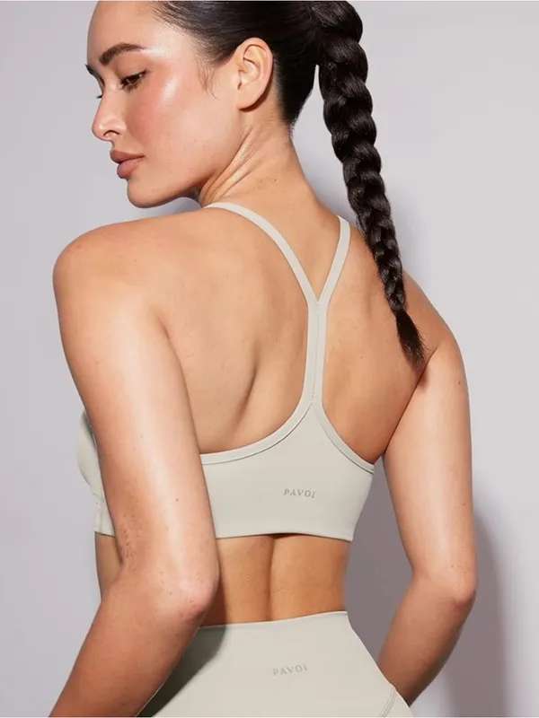 PAVOI ACTIVE Yoga Racerback Bra - Buttery Soft FlexFlow - Size M - Beige - Image 2