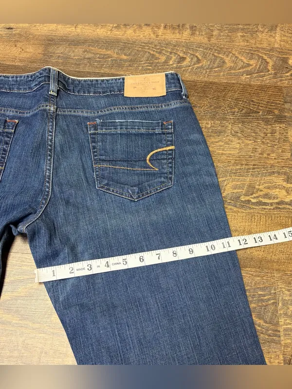 Vintage Y2K American Eagle AE Hipster Jeans Womens 14 Low Rise Flare Boho 2000s - Image 9