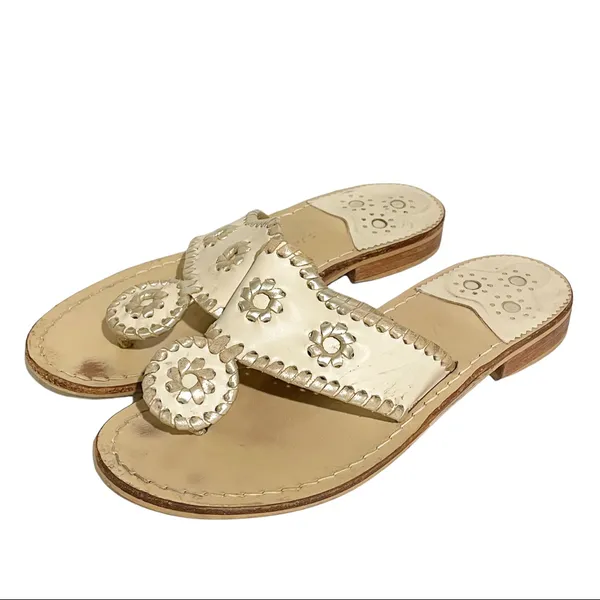Jack Rogers Women's Size 6 Leather Palm Beach Navajo Classic Sandals Bone White‎ - Image 2