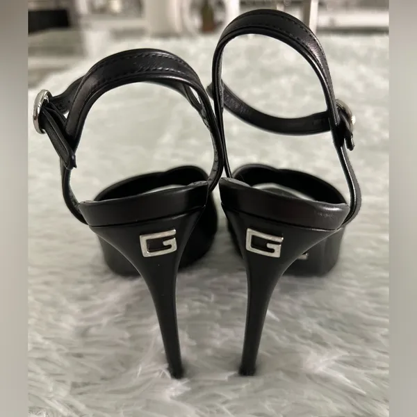 Authentic GUCCI Black‎ Leather Betsey Ankle Strap Heels Shoes Sz 36 - Image 5