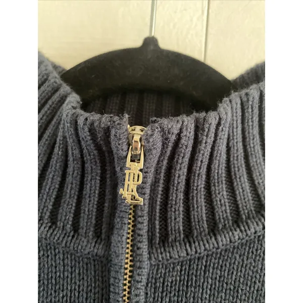 Lauren Ralph Lauren Quarter Zip Pullover Size XL Navy Crest Preppy Blue Cotton - Image 3