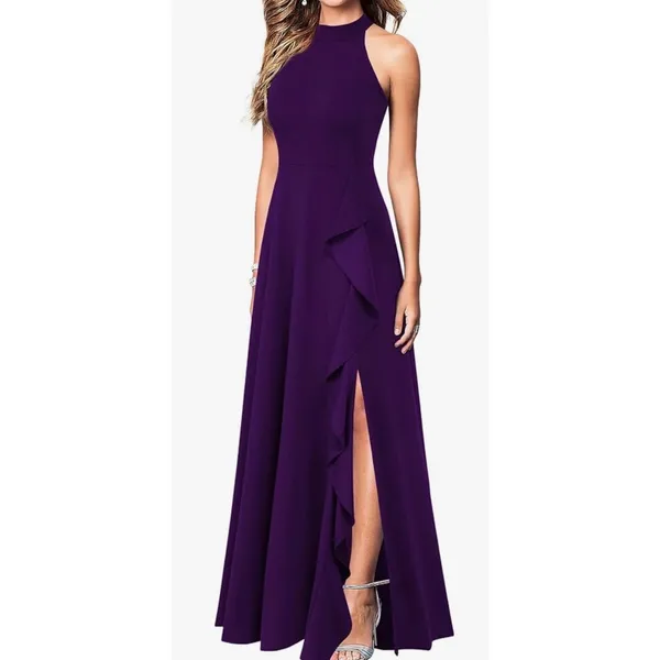 WOOSEA Womens High Neck Split Bodycon Mermaid Evening Cocktail Long Dress XL - Image 3