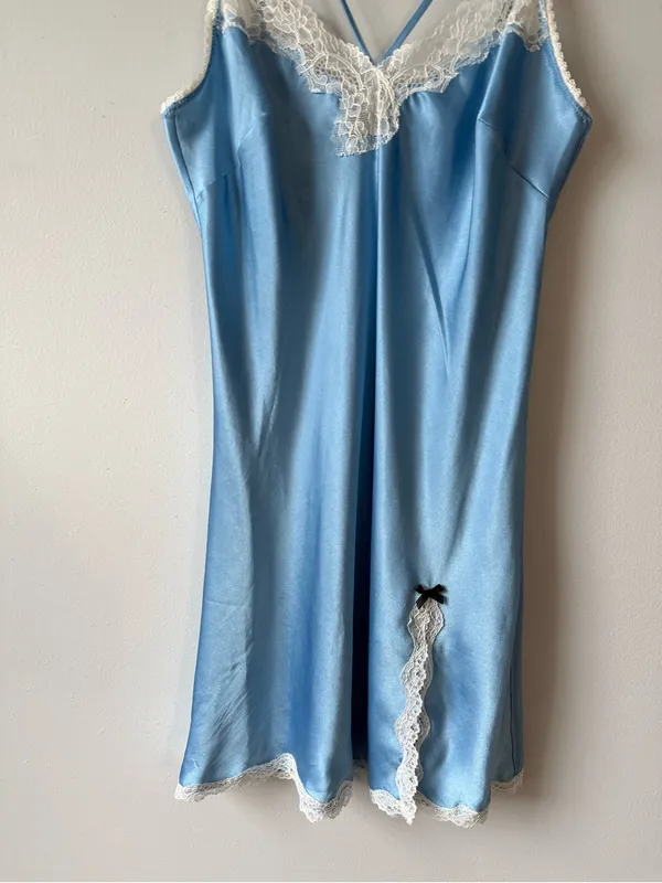 Victoria’s Secret Lace Trim Slip Dress Laungerie Floral Intimates Baby Blue S - Image 2