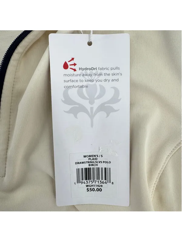 Lady Hagen Sleeveless Golf Shirt Beige Tropical Blue Trim Drawstring Waist Small - Image 8