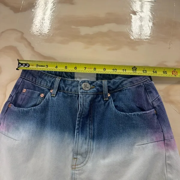 One‎ Teaspoon Dip Dye Denim Mini Skirt Blue White Mid Rise Size 25 - Image 12