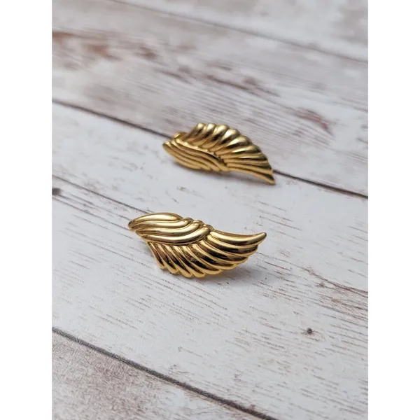 Vintage Clip On Earrings - Gold Tone Angel Wings 1.25" Statement - Image 2