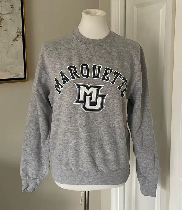 Cute Grey Marquette University Crewneck Sweatshirt - Image 3