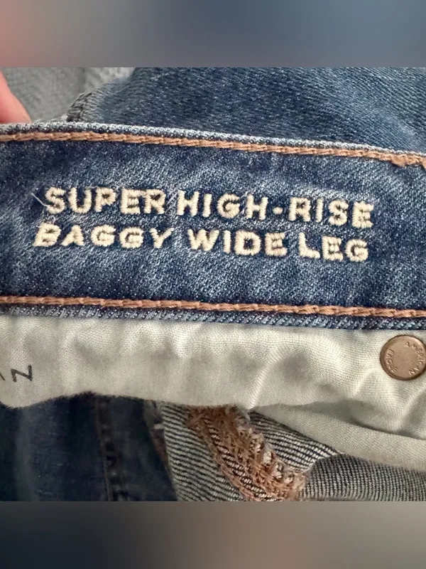 American Eagle Super High Rise Baggy Wide Leg Stretch Distressed Jeans 12 Long - Image 9