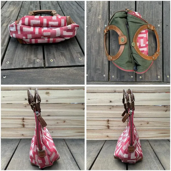 Y2K Red w/ Tan Leather Accents Cotton Canvas Nine West Mini Bag Purse - Image 6