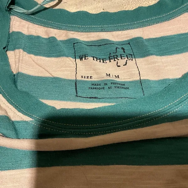 We the Free People Green Tan Striped Cropped Swing Top Tee Crewneck Size Medium - Image 3