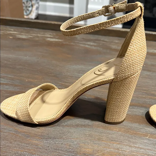 Sam‎ Edelman Yaro Block Heel Sandals 9.5W New Nude Raffia Textured - Image 5