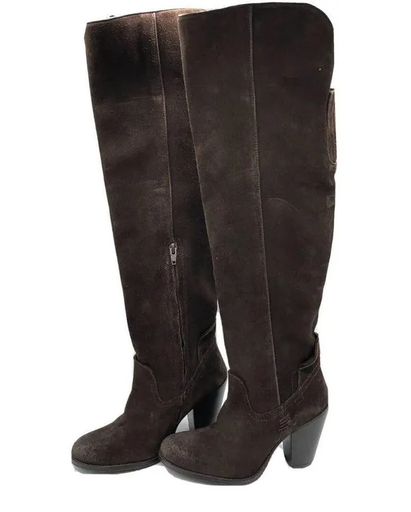 MIA Womens Boots Knee High Block Heel Suede Zipper Brown Size 6 - Image 4