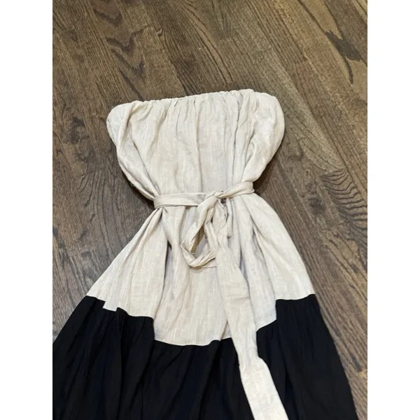 Lumiere Linen Blend Color‎ block Maxi Dress Belted Size Small Black Tan - Image 3