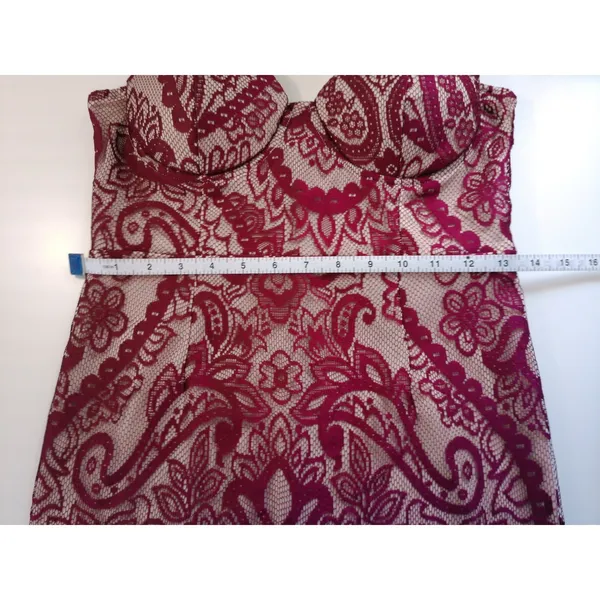 Lulus Burgundy Lace‎ Bustier Midi Dress Maroon Paisley Cocktail Dress Small - Image 13