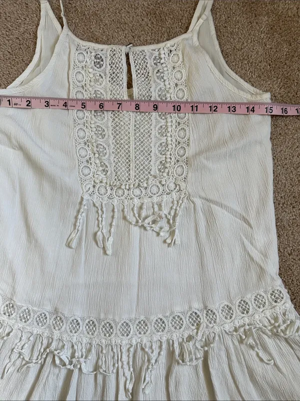 American Eagle Outfitters Tiered Off White Fringe Shift Dress. Size Small - Image 6