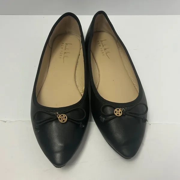 Nicole Miller New‎ York Blue-Rise Black Pointed Toe Ballet Flats Bow Charm 7.5M - Image 2
